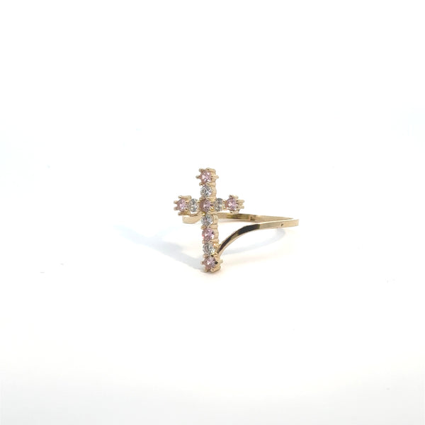 Pink CZ Cross Ring