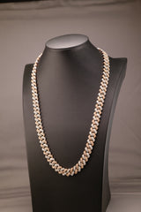 Cadena cubana Miami con diamantes naturales blancos y rosados
