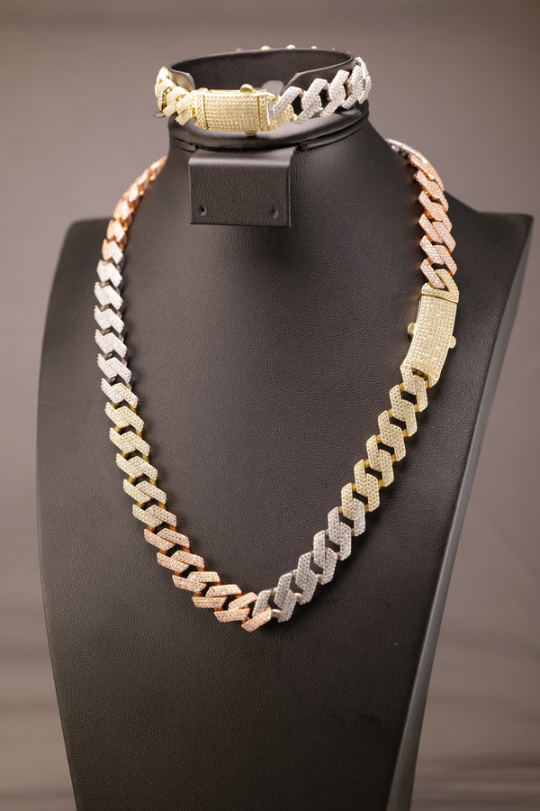 13mm CZ Tri-Color Edge Miami Cuban Chain